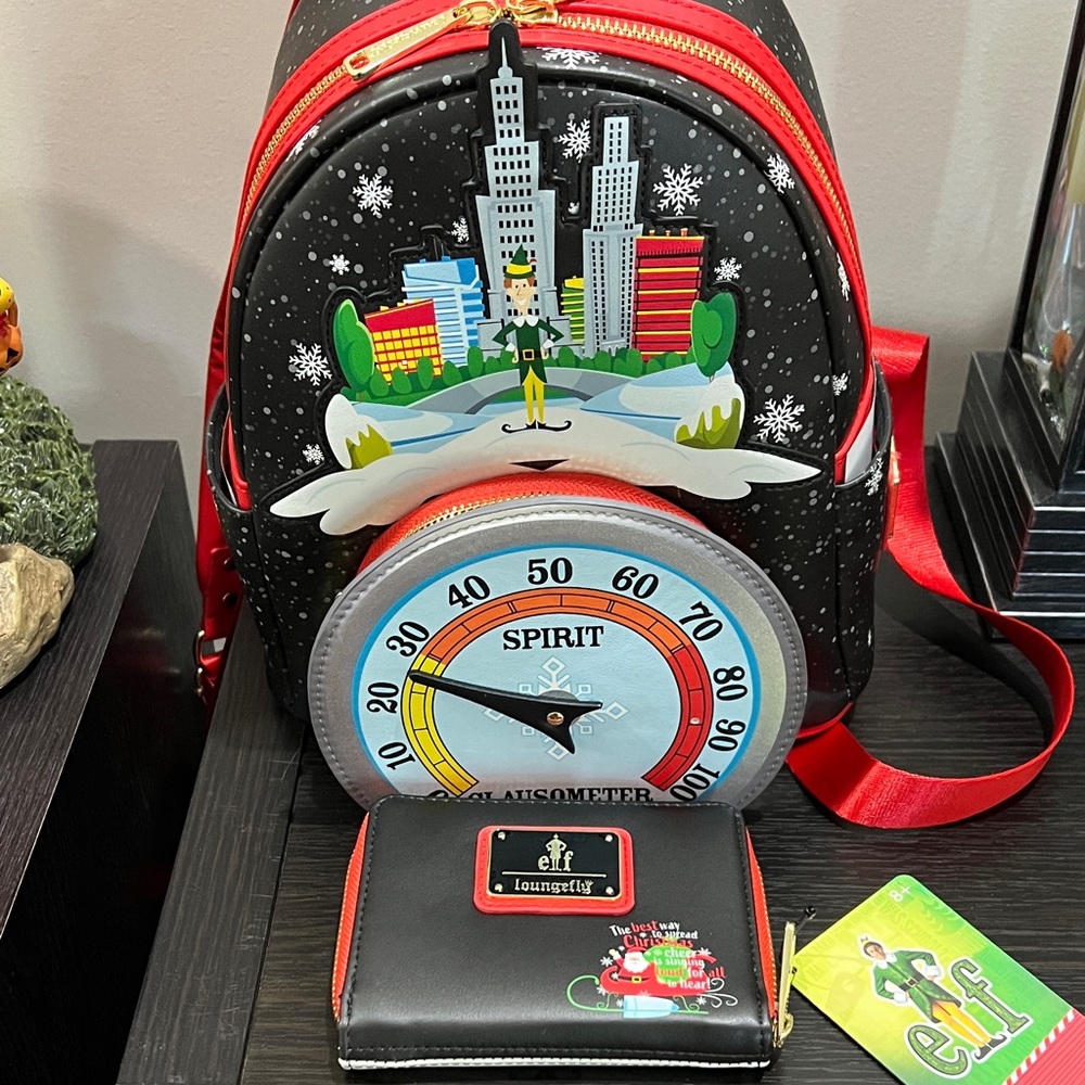 Loungefly Black and Red Buddy the Elf Backpack and Wallet